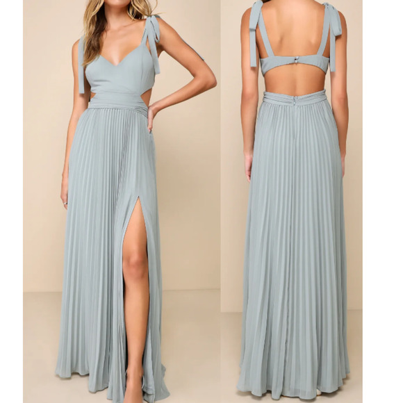Lulus Dresses & Skirts - LULU'S XL Celebratory Allure Sage Green Pleated Backless Maxi Dress NWT B156